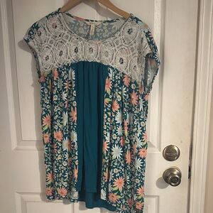 Matilda Jane Teal and Cream Floral Blouse